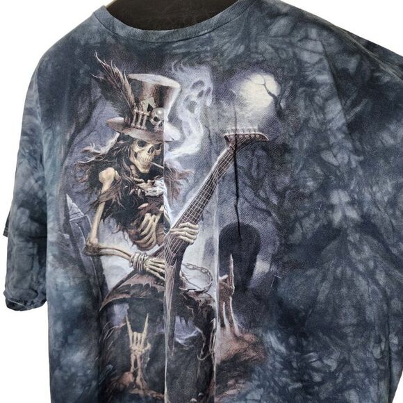 Vintage Y2K Skeleton Heavy Metal Guitar TShirt Mens Size 3XL Gray Tie Dye - Picture 2 of 6